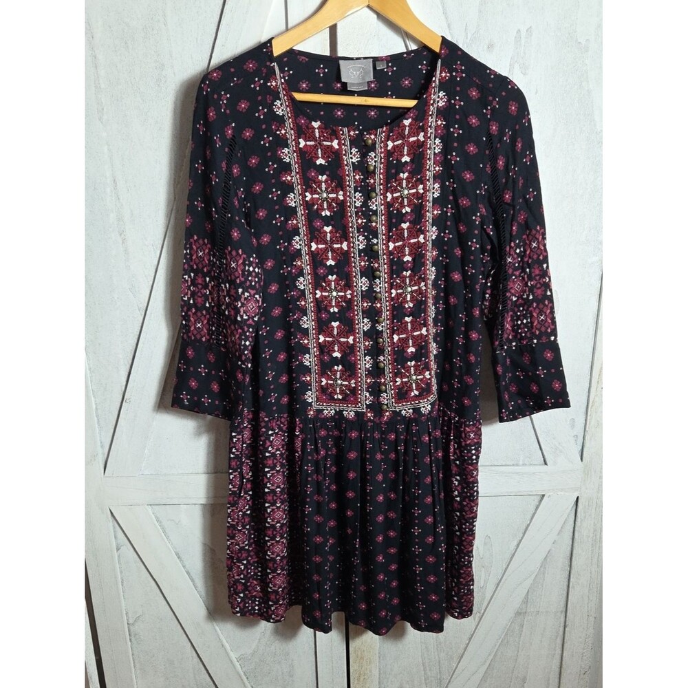 Vanessa Virginia Beaded Embroidered Button Front Dress Size S